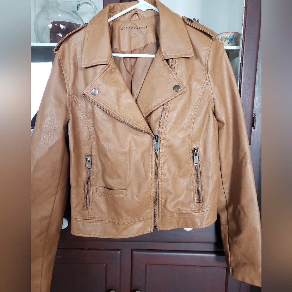 Aeropostale Faux Leather jacket, size L, camel color